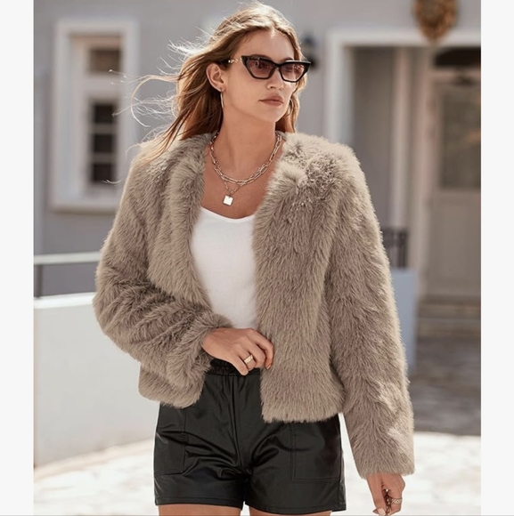 Faux Fur Jacket Sz.XL NWT Tan - Picture 2 of 7